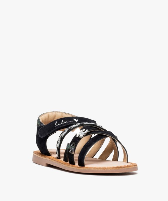 Sandales filles à brides entrelacées en cuir et à scratch - LuluCastagette vue2 - LULU CASTAGNETT - GEMO