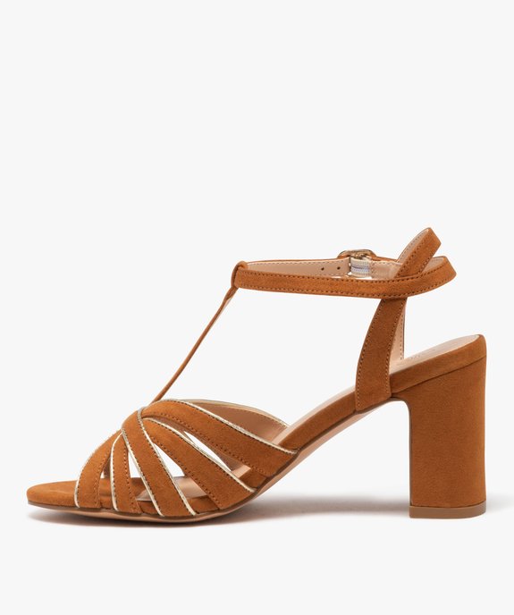 Sandales femme à talon carré style Salomé en suédine vue4 - GEMO 4G FEMME - GEMO