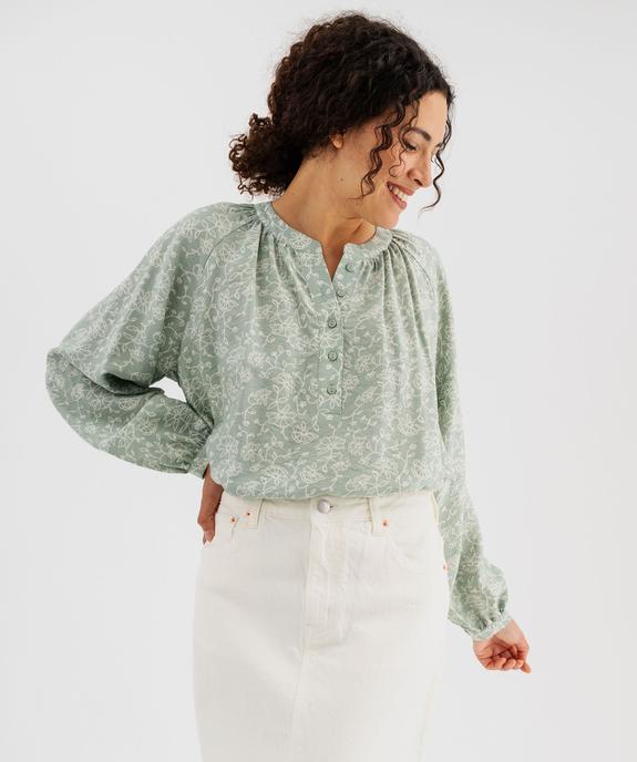 Blouse manches longues en viscose fleurie à col rond boutonné femme vue1 - GEMO 4G FEMME - GEMO