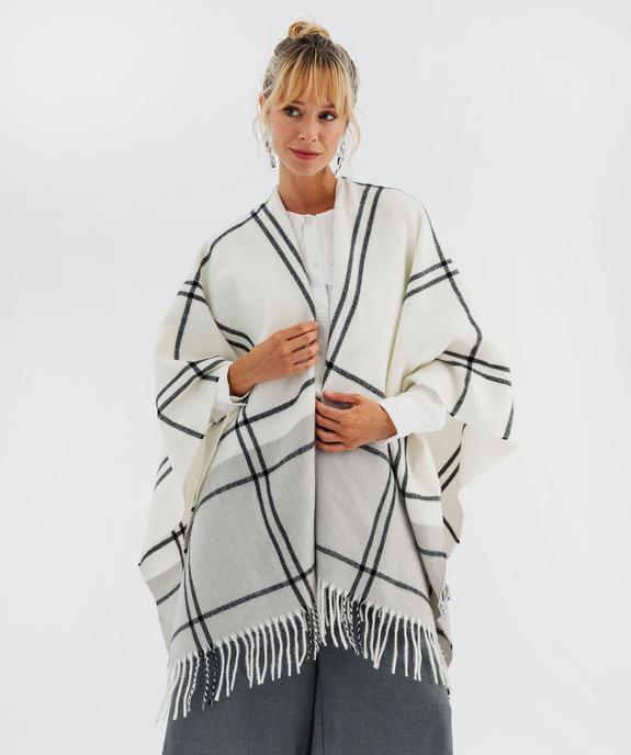 Echarpe poncho à carreaux et finitions franges femme vue1 - GEMO 4G FEMME - GEMO