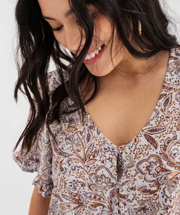Blouse imprimée à manches courtes coupe courte femme vue2 - GEMO 4G FEMME - GEMO