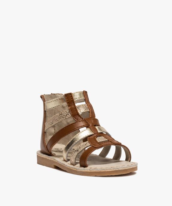 Sandales fille style spartiates à brides métallisées en cuir vue2 - GEMO (ENFANT) - GEMO