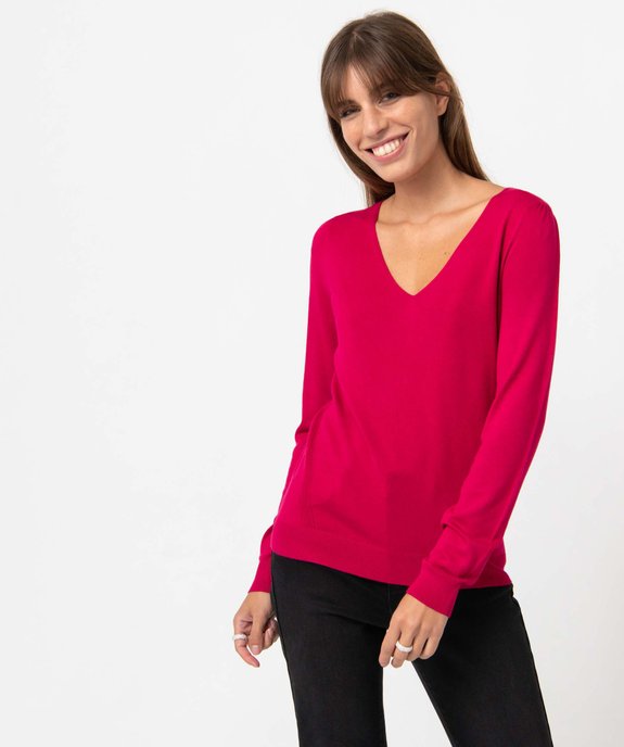 Pull femme en maille fine à col V vue1 - GEMO 4G FEMME - GEMO
