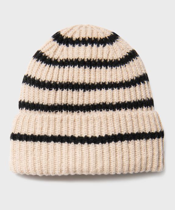 Bonnet rayé en maille côtelée à revers fille - GEMO (JUNIOR) Bonnet rayé en maille côtelée à revers fille vue1 - GEMO (JUNIOR) - GEMO