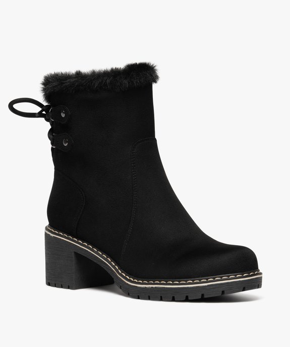Boots femme fourrées à talon dessus en suédine avec zip intérieur vue2 - GEMO(URBAIN) - GEMO