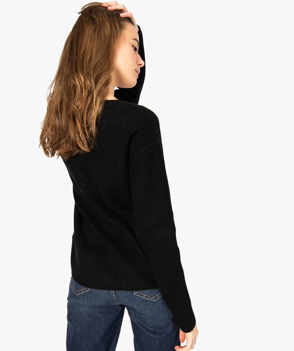 Pull femme en grosse maille douce à col V finition dentelle vue3 - GEMO(FEMME PAP) - GEMO