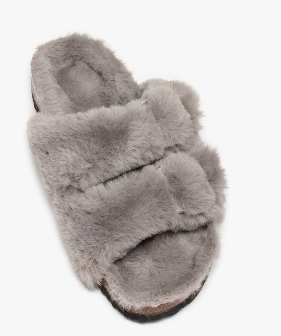 Chaussons femme mules à larges brides en textile peluche vue5 - GEMO(HOMWR FEM) - GEMO