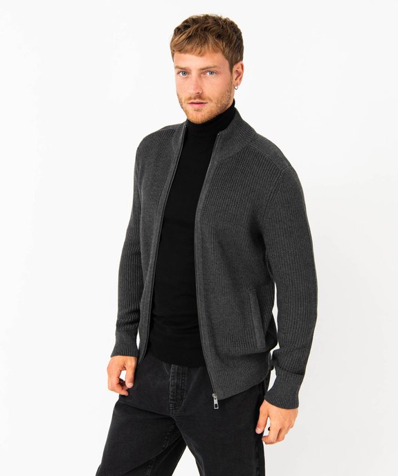 Gilet en maille côtelée à col montant homme vue1 - GEMO (HOMME) - GEMO