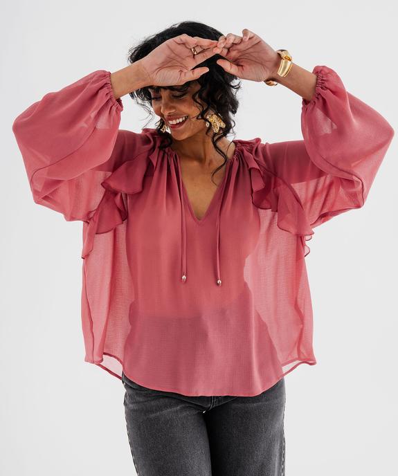 Blouse manches longues en voile vaporeux femme vue1 - GEMO 4G FEMME - GEMO