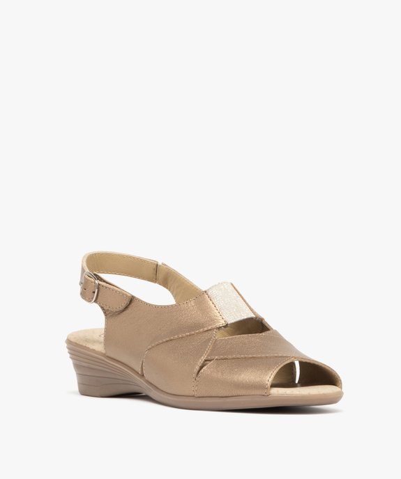Sandales femme confort en cuir brillant avec bride cheville et détail élastique  vue2 - GEMO 4G FEMME - GEMO