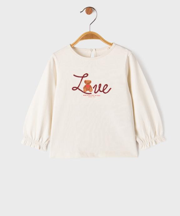 Tee-shirt manches longues avec inscription brodée bébé fille - LuluCastagnette vue1 - LULU CASTAGNETTE G4G D - GEMO