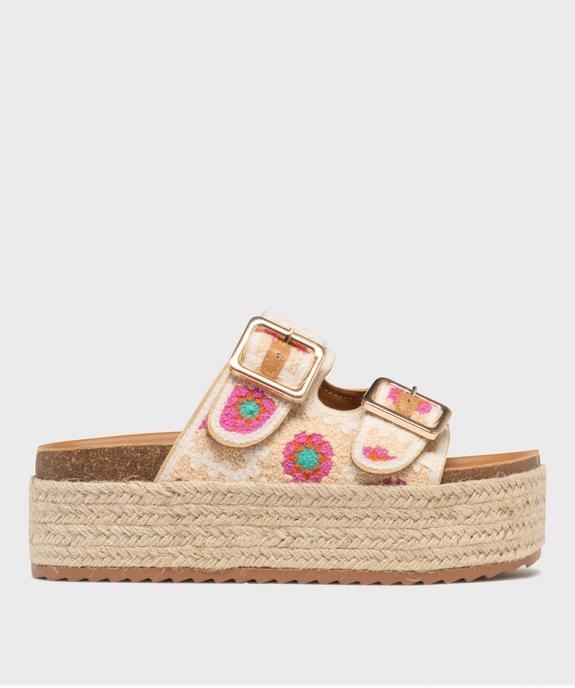 Mules à semelle plateforme en corde et brides en crochet femme vue2 - 5 MILES - GEMO