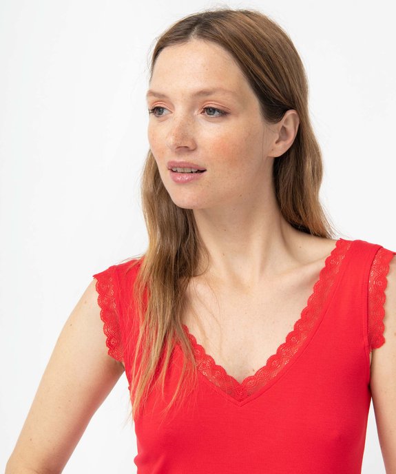 Débardeur avec col V en dentelle femme vue2 - GEMO 4G FEMME - GEMO