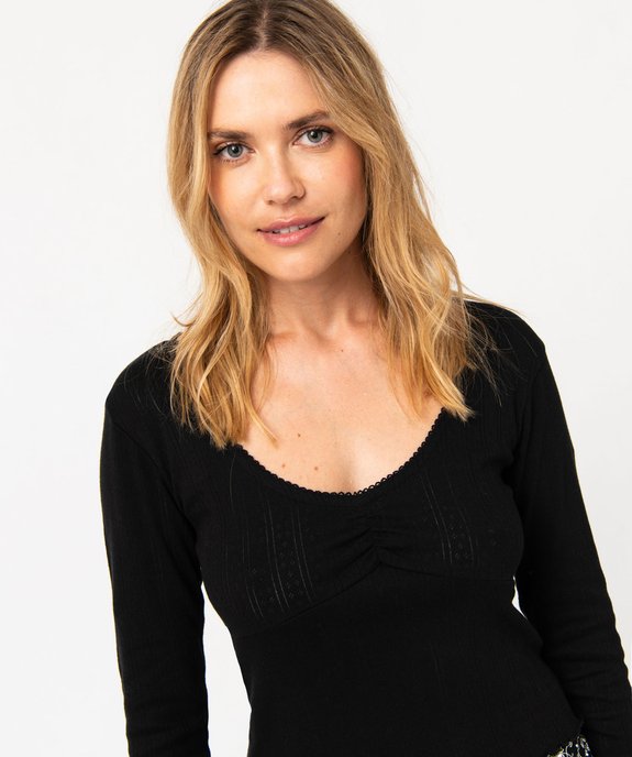 Haut de pyjama à manches longues en maille ajourée femme vue2 - GEMO(HOMWR FEM) - GEMO