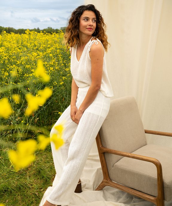 Pantalon large en maille ajourée femme vue1 - GEMO(FEMME PAP) - GEMO
