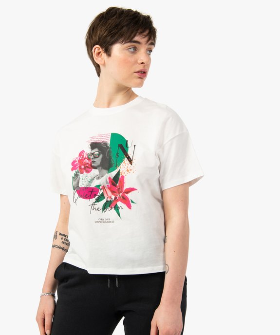 Tee-shirt femme à manches courtes avec motif vue1 - GEMO(FEMME PAP) - GEMO
