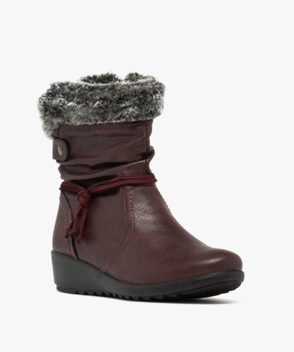 Boots femme fourrées confort à talon compensé et col duveteux vue2 - G'FLEX - GEMO