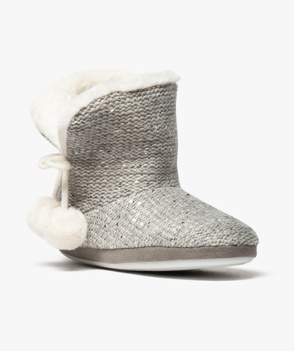 Chaussons femme forme boots en maille décorée de sequins et pompons vue2 - GEMO(HOMWR FEM) - GEMO