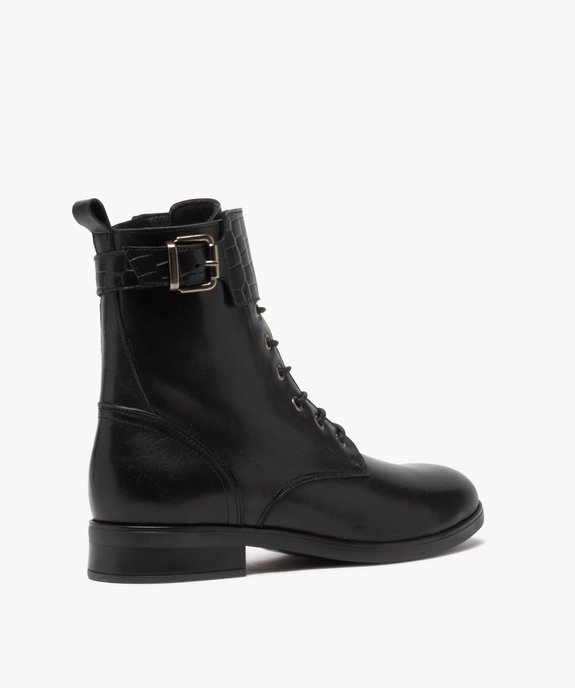 Boots femme à talon plat dessus cuir uni style rangers vue4 - GEMO (CASUAL) - GEMO