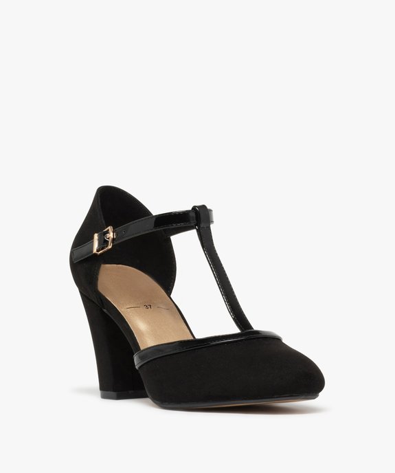 Escarpins femme à talon dessus en suédine et bride vernie style Salomé vue2 - VALENTINA BALDA - GEMO