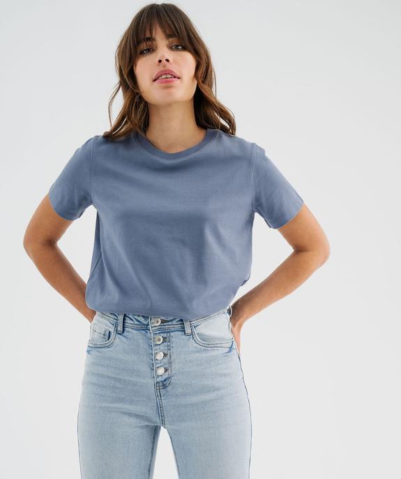 Tee-shirt manches courtes et col rond uni en coton résistant femme vue2 - GEMO(FEMME PAP) - GEMO