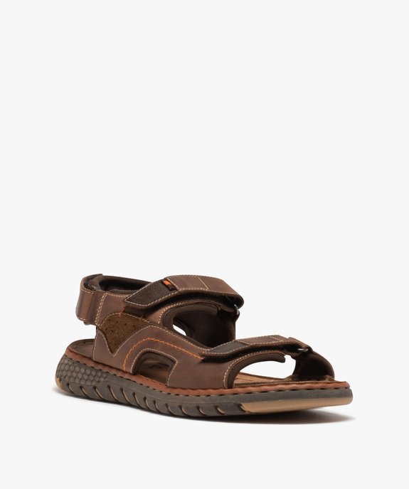 Sandales homme sport à brides scratch dessus cuir vue2 - GEMO (CASUAL) - GEMO