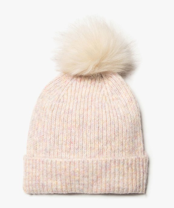 Bonnet fille en maille côtelée multicolore avec pompon vue2 - GEMO (JUNIOR) - GEMO