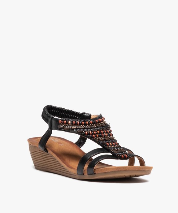 Sandales femme à petit talon compensé dessus en perles vue2 - SANS MARQUE - GEMO