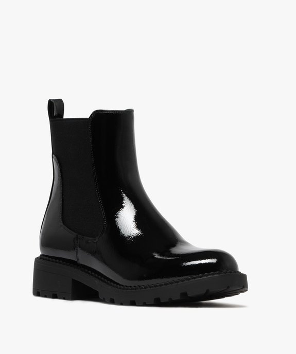 Boots femme vernies style Chelsea à semelle crantée vue3 - 5 MILES - GEMO