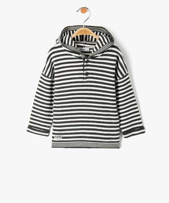 Pull bébé garçon en maille rayée à capuche vue1 - GEMO(BEBE DEBT) - GEMO