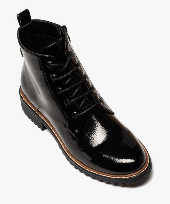 Boots femme à talon plat dessus uni et verni vue5 - GEMO (CASUAL) - GEMO