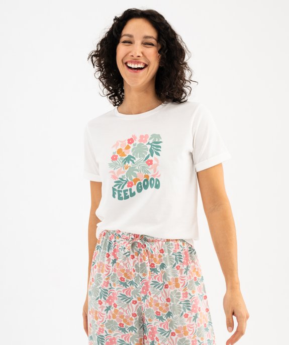 Haut de pyjama à manches courtes et motif femme vue2 - GEMO 4G FEMME - GEMO