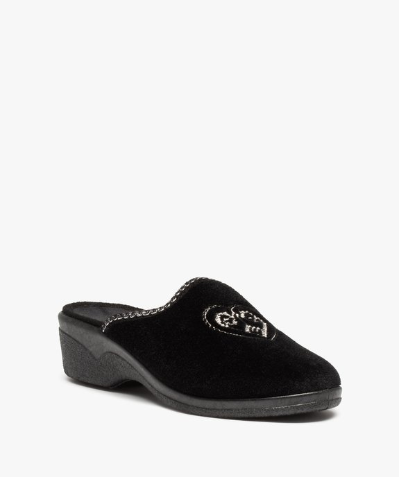 Chaussons femme mules confort en velours brodés cœur vue2 - GEMO(HOMWR FEM) - GEMO