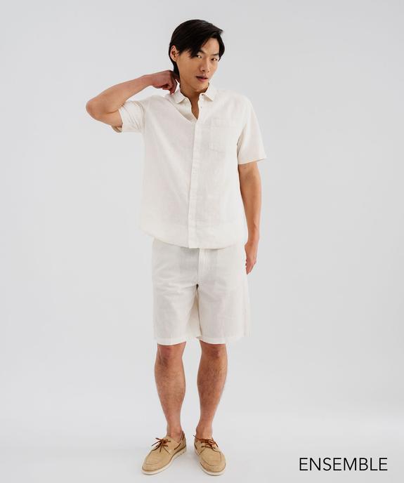 Ensemble chemise manches courtes et short en lin blanc pour homme - GEMO