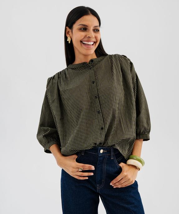 Blouse ample à manches 3/4 à carreaux femme vue1 - GEMO(FEMME PAP) - GEMO