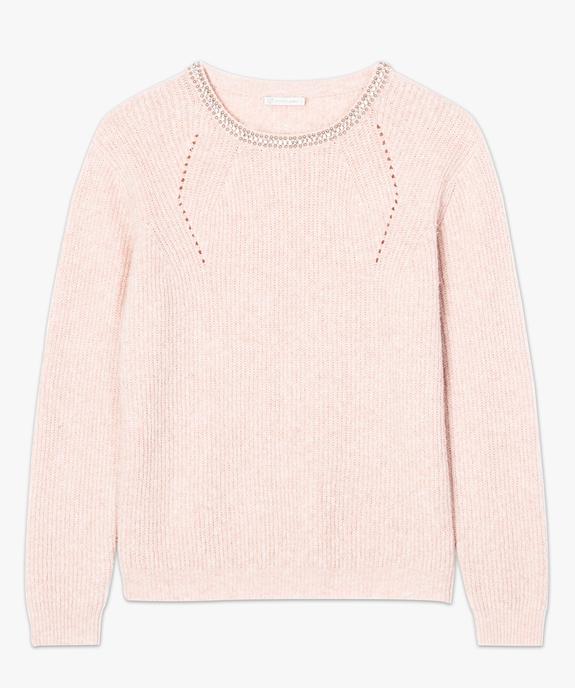 Pull en maille avec perles et strass brodés sur le col pour femme vue4 - GEMO(FEMME PAP) - GEMO