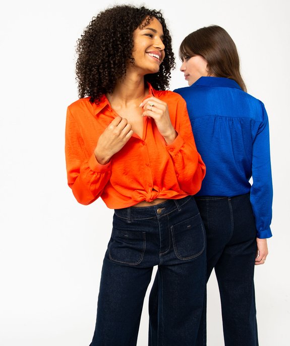 Chemise en satin à manches longues femme vue1 - GEMO 4G FEMME - GEMO