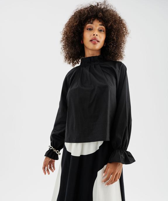 Blouse en coton stretch avec finitions froncées femme vue2 - GEMO(FEMME PAP) - GEMO