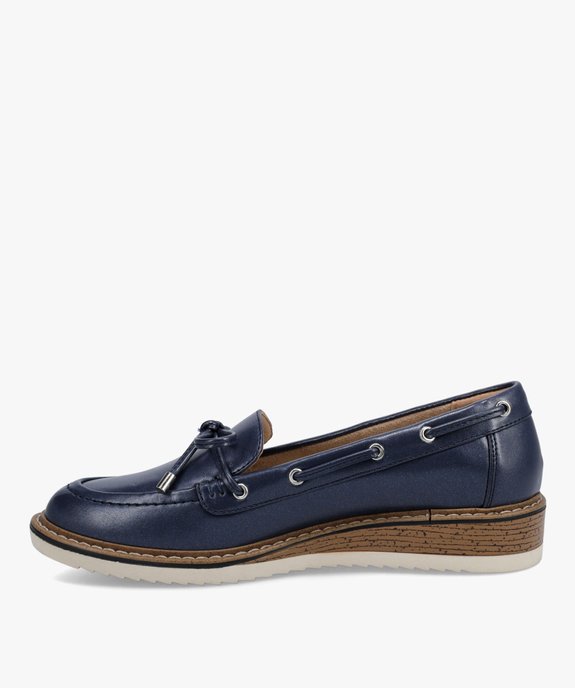 Mocassins femme unis à lacet bateau et petit talon compensé vue3 - GEMO 4G FEMME - GEMO