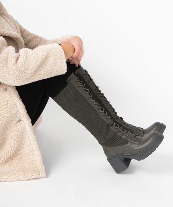  Bottes femme unies à lacets et tige en maille vue1 - GEMO(URBAIN) - GEMO