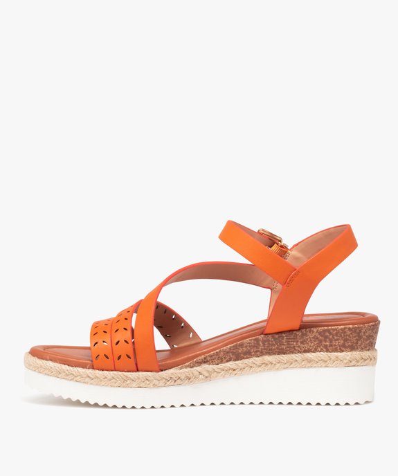 Sandales femme unies à talon compensé vue3 - GEMO(URBAIN) - GEMO
