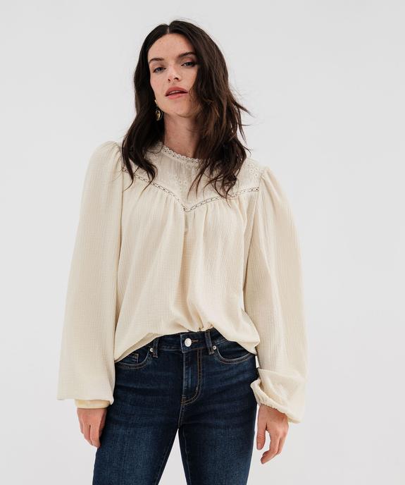 Blouse ample et extensible avec plastron brodé femme vue1 - GEMO 4G FEMME - GEMO