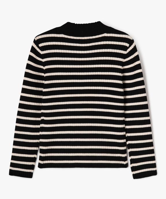 Pull rayé en maille côtelée à col montant fille vue3 - GEMO 4G FILLE - GEMO