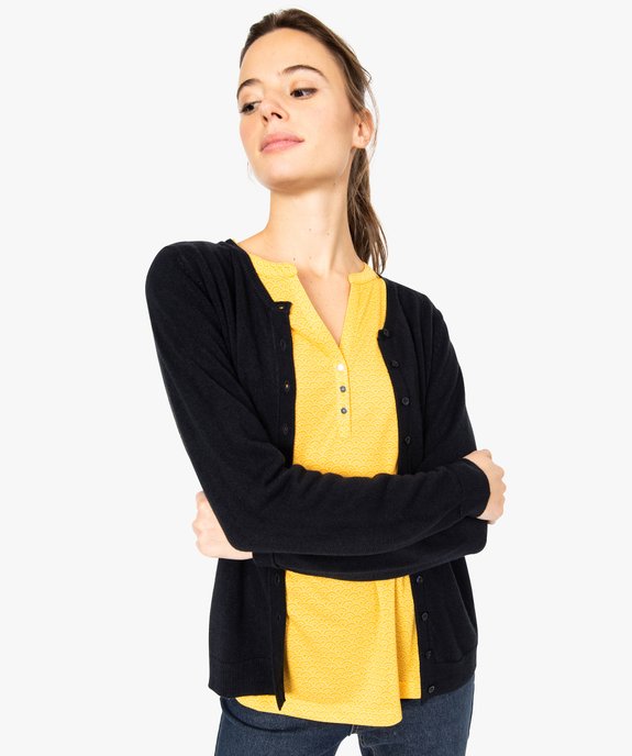 Gilet femme col rond toucher ultra doux vue1 - GEMO (MAILLE) - GEMO
