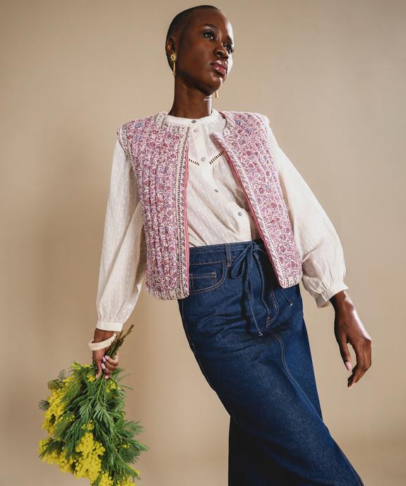 Blouse fluide à motifs plumetis et fronces femme vue5 - GEMO 4G FEMME - GEMO