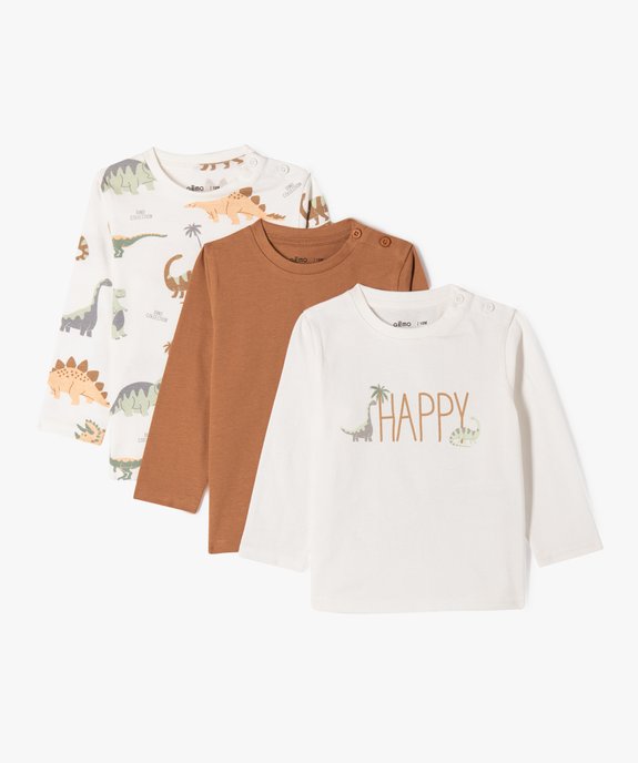 Tee-shirt à manches longues motif dinosaure bébé garçon (lot de 3) vue1 - GEMO(BEBE DEBT) - GEMO