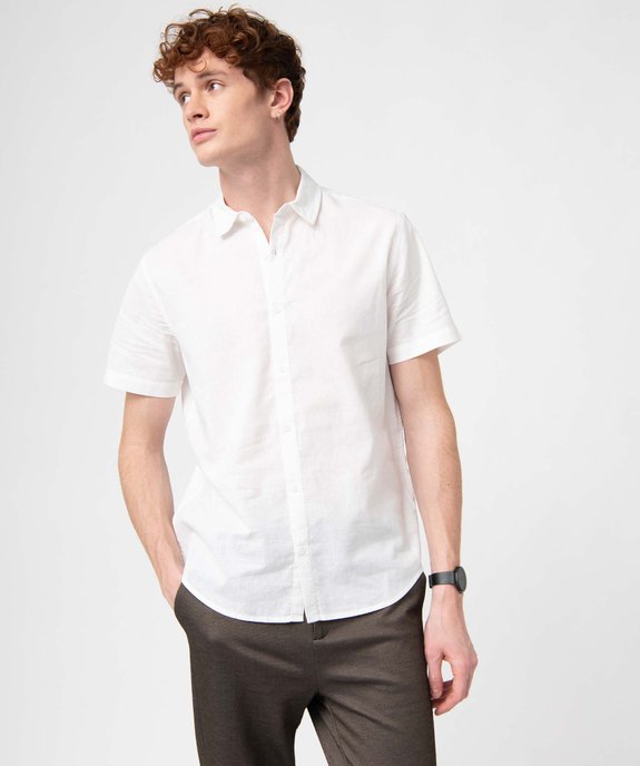 Chemise homme à manches courtes en lin mélangé vue2 - GEMO 4G HOMME - GEMO