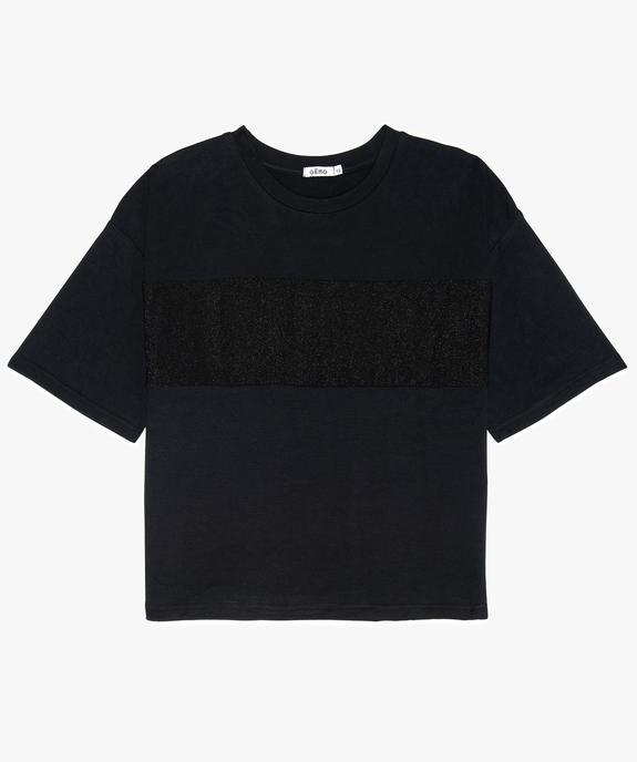 Tee-shirt fille coupe large et courte avec bande pailletée vue1 - GEMO (JUNIOR) - GEMO