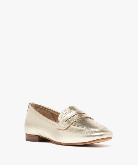 Mocassins femme dessus en cuir effet métallisé Penny Loafer - Taneo vue2 - TANEO - GEMO