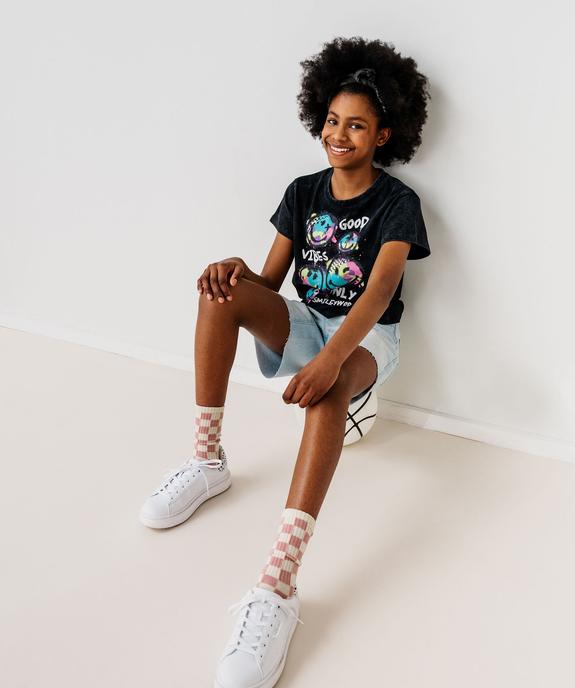 Tee-shirt manches courtes avec motifs Smiley fille - Smiley World vue4 - SMILEY WORLD - GEMO